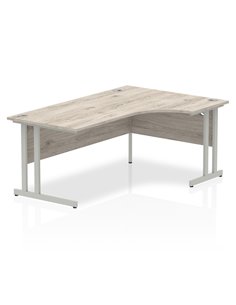 Dynamic Impulse 1800mm Right Crescent Office Desk Grey Oak Top Silver Cantilever Leg I003135