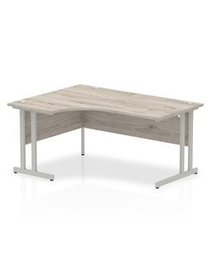 Dynamic Impulse 1600mm Left Crescent Office Desk Grey Oak Top Silver Cantilever Leg I003136