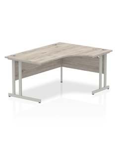 Dynamic Impulse 1600mm Right Crescent Office Desk Grey Oak Top Silver Cantilever Leg I003137