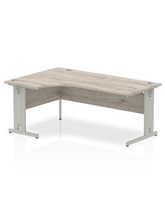 Dynamic Impulse 1800mm Left Crescent Office Desk Grey Oak Top Silver Cable Managed Leg I003143