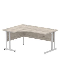 Dynamic Impulse 1600mm Left Crescent Office Desk Grey Oak Top Silver Cable Managed Leg I003145