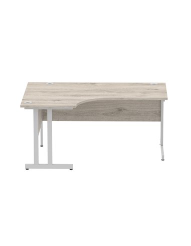Dynamic Impulse 1600mm Left Crescent Office Desk Grey Oak Top Silver Cable Managed Leg I003145