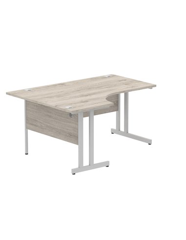 Dynamic Impulse 1600mm Left Crescent Office Desk Grey Oak Top Silver Cable Managed Leg I003145