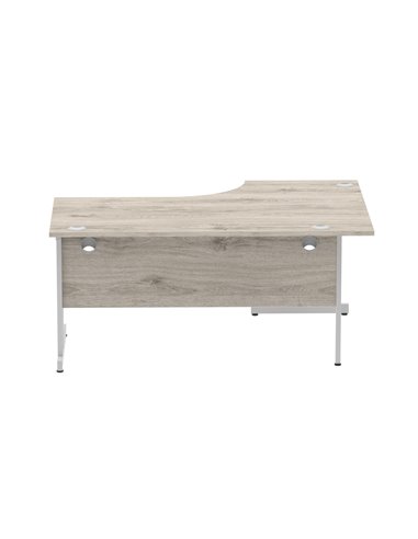 Dynamic Impulse 1600mm Left Crescent Office Desk Grey Oak Top Silver Cable Managed Leg I003145