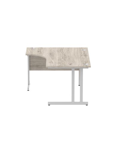 Dynamic Impulse 1600mm Left Crescent Office Desk Grey Oak Top Silver Cable Managed Leg I003145