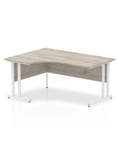 Dynamic Impulse 1600mm Left Crescent Office Desk Grey Oak Top White Cantilever Leg I003526