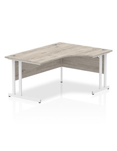 Dynamic Impulse 1600mm Right Crescent Office Desk Grey Oak Top White Cantilever Leg I003527