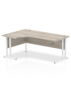 Dynamic Impulse 1800mm Left Crescent Office Desk Grey Oak Top White Cantilever Leg I003528