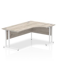 Dynamic Impulse 1800mm Right Crescent Office Desk Grey Oak Top White Cantilever Leg I003529