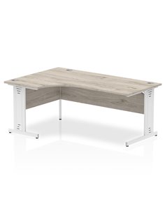 Dynamic Impulse 1600mm Left Crescent Office Desk Grey Oak Top White Cable Managed Leg I003532