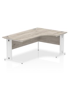 Dynamic Impulse 1600mm Right Crescent Office Desk Grey Oak Top White Cable Managed Leg I003533