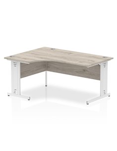 Dynamic Impulse 1800mm Left Crescent Office Desk Grey Oak Top White Cable Managed Leg I003534