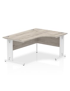 Dynamic Impulse 1800mm Right Crescent Office Desk Grey Oak Top White Cable Managed Leg I003535