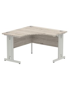 Dynamic Impulse 1200mm Corner Office Desk Grey Oak Top Silver Cable Managed Leg I003790