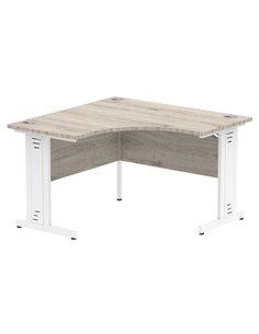 Dynamic Impulse 1200mm Corner Office Desk Grey Oak Top White Cable Managed Leg I003791