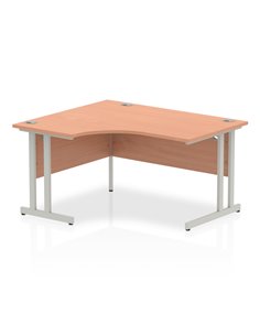 Dynamic Impulse 1400mm Left Crescent Office Desk Beech Top Silver Cantilever Leg I003818