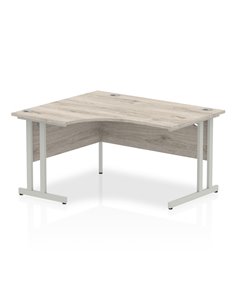 Dynamic Impulse 1400mm Left Crescent Office Desk Grey Oak Top Silver Cantilever Leg I003819