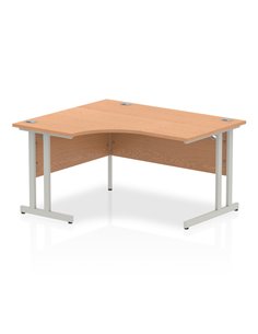 Dynamic Impulse 1400mm Left Crescent Office Desk Oak Top Silver Cantilever Leg I003821