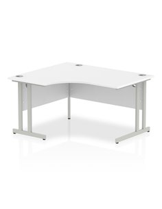 Dynamic Impulse 1400mm Left Crescent Office Desk White Top Silver Cantilever Leg I003822