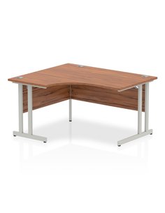 Dynamic Impulse 1400mm Left Crescent Office Desk Walnut Top Silver Cantilever Leg I003823