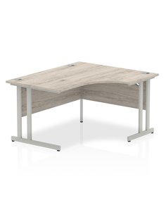 Dynamic Impulse 1400mm Right Crescent Office Desk Grey Oak Top Silver Cantilever Leg I003825
