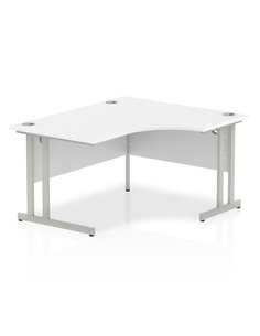 Dynamic Impulse 1400mm Right Crescent Office Desk White Top Silver Cantilever Leg I003828