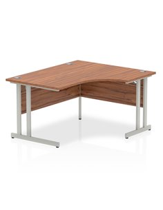 Dynamic Impulse 1400mm Right Crescent Office Desk Walnut Top Silver Cantilever Leg I003829