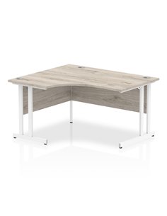 Dynamic Impulse 1400mm Left Crescent Office Desk Grey Oak Top White Cantilever Leg I003831