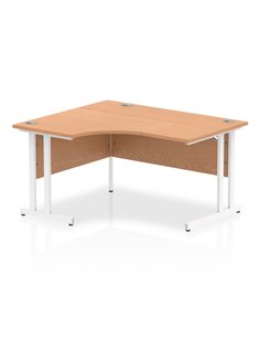 Dynamic Impulse 1400mm Left Crescent Office Desk Oak Top White Cantilever Leg I003833