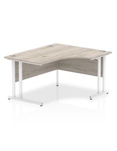 Dynamic Impulse 1400mm Right Crescent Office Desk Grey Oak Top White Cantilever Leg I003837