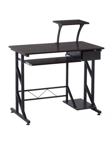 Homcom Computer Desk with Display Stand, Sliding Keyboard Tray Drawer and Host Box Shelf, Dark Brown - pic 7504 | FastDaddyshop