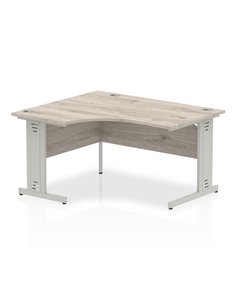 Dynamic Impulse 1400mm Left Crescent Office Desk Grey Oak Top Silver Cable Managed Leg I003843