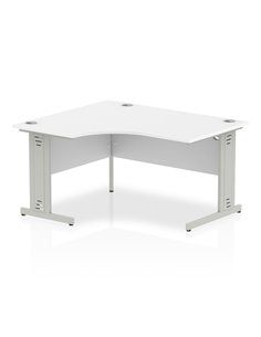 Dynamic Impulse 1400mm Left Crescent Office Desk White Top Silver Cable Managed Leg I003846