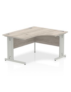 Dynamic Impulse 1400mm Right Crescent Office Desk Grey Oak Top Silver Cable Managed Leg I003849