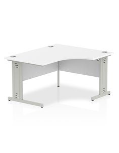 Dynamic Impulse 1400mm Right Crescent Office Desk White Top Silver Cable Managed Leg I003852