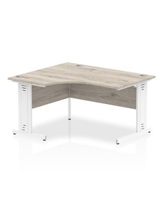 Dynamic Impulse 1400mm Left Crescent Office Desk Grey Oak Top White Cable Managed Leg I003855