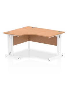 Dynamic Impulse 1400mm Left Crescent Office Desk Oak Top White Cable Managed Leg I003857
