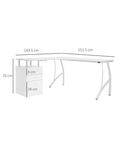 HOMCOM Corner Computer Desk Home Office L-Shaped  Study PC Table Furniture Writing Workstation (White)