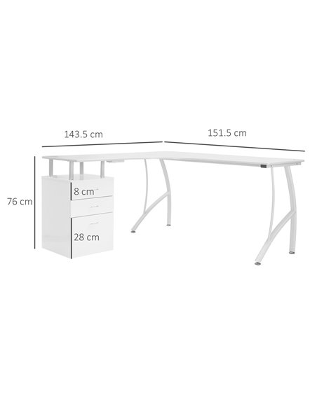 HOMCOM Corner Computer Desk Home Office L-Shaped  Study PC Table Furniture Writing Workstation (White) - pic 7506 | FastDaddyshop