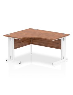 Dynamic Impulse 1400mm Left Crescent Office Desk Walnut Top White Cable Managed Leg I003859