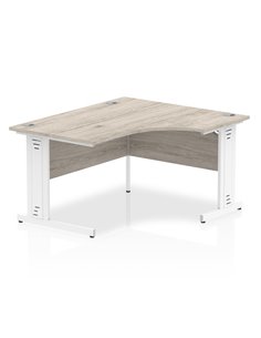 Dynamic Impulse 1400mm Right Crescent Office Desk Grey Oak Top White Cable Managed Leg I003861