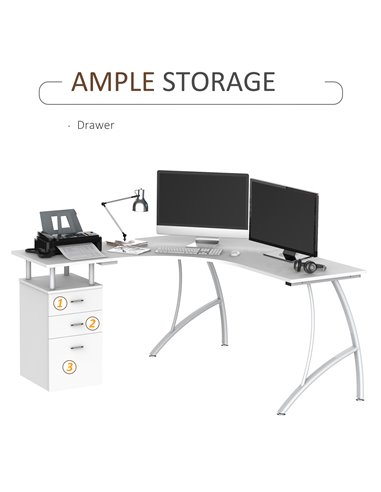 HOMCOM Corner Computer Desk Home Office L-Shaped  Study PC Table Furniture Writing Workstation (White)