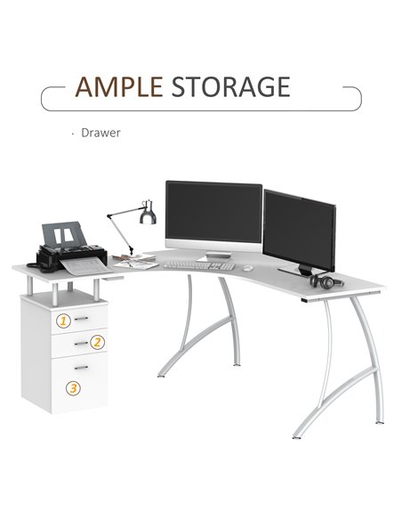 HOMCOM Corner Computer Desk Home Office L-Shaped  Study PC Table Furniture Writing Workstation (White) - pic 7507 | FastDaddyshop