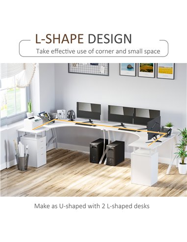 HOMCOM Corner Computer Desk Home Office L-Shaped  Study PC Table Furniture Writing Workstation (White)