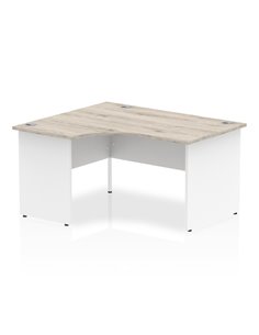 Dynamic Impulse 1400mm Left Crescent Office Desk Grey Oak Top White Panel End Leg I003879