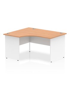 Dynamic Impulse 1400mm Left Crescent Office Desk Oak Top White Panel End Leg I003881