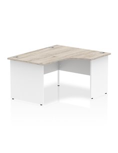 Dynamic Impulse 1400mm Right Crescent Office Desk Grey Oak Top White Panel End Leg I003884