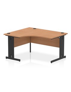 Dynamic Impulse 1400mm Left Crescent Office Desk Oak Top Black Cable Managed Leg I004564