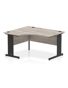 Dynamic Impulse 1400mm Left Crescent Office Desk Grey Oak Top Black Cable Managed Leg I004578