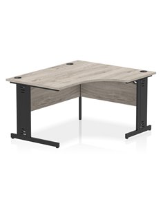 Dynamic Impulse 1400mm Right Crescent Office Desk Grey Oak Top Black Cable Managed Leg I004579